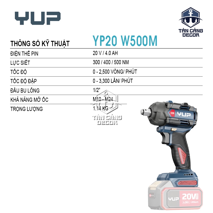 Máy Siết Bu Lông Dùng Pin YUP YP20 W500M (1 Pin + 1 Sạc) - Ảnh 2
