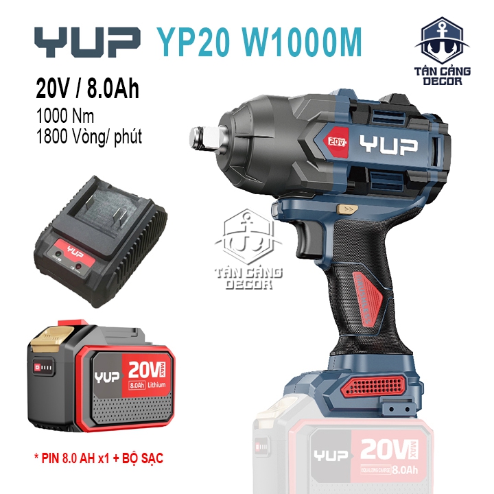 Máy Siết Bu Lông Dùng Pin YUP YP20 W1000M Bản 8.0Ah (1 Pin + 1 Sạc)