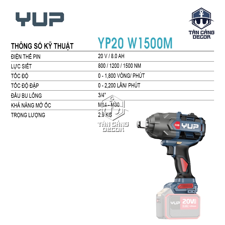 Máy Siết Bu Lông Dùng Pin YUP YP20 W1500M (1 Pin + 1 Sạc) - Ảnh 2