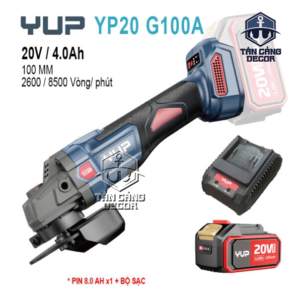 Máy Mài Góc 100 mm Dùng Pin YUP YP20 G100A (1 Pin + 1 Sạc)