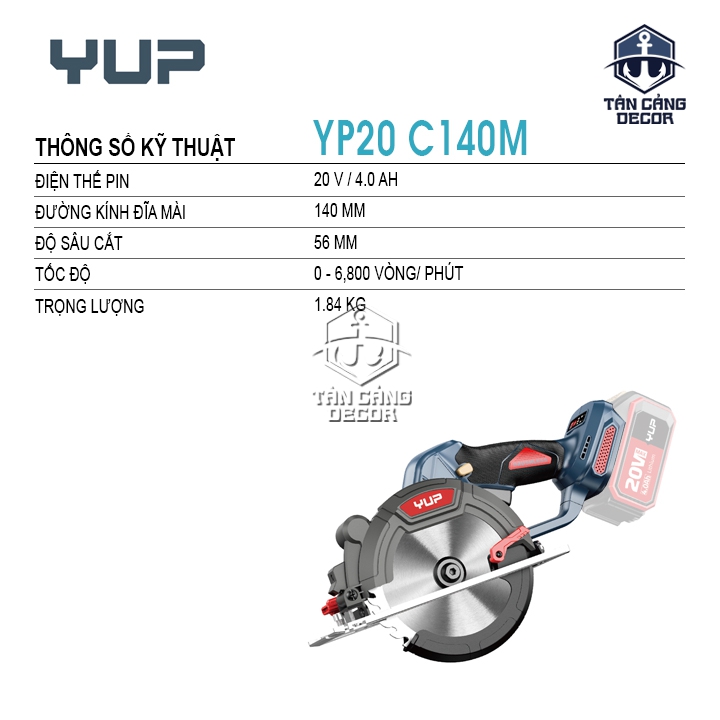Máy Cưa Đĩa 140mm Dùng Pin YUP YP20 C140M (Thân Máy) - Ảnh 2
