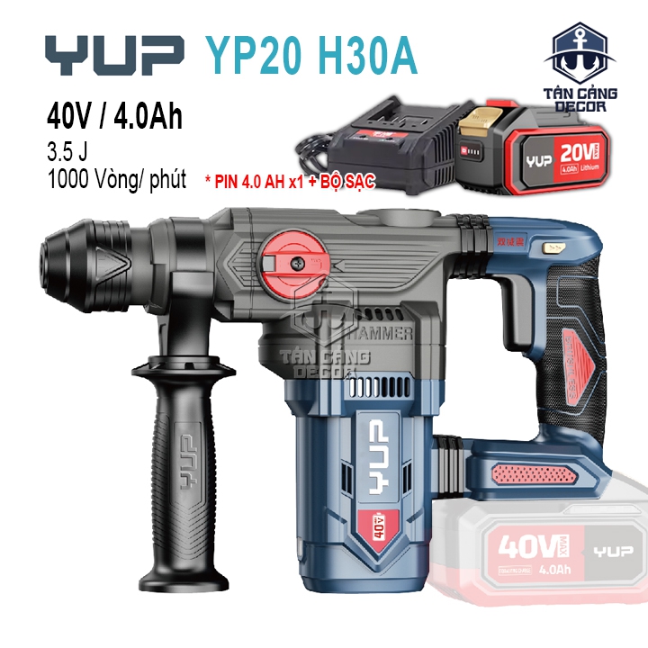 Máy Khoan Đục Bê Tông Dùng Pin YUP YP20 H30A Bản 4.0Ah (1 Pin + 1 Sạc)