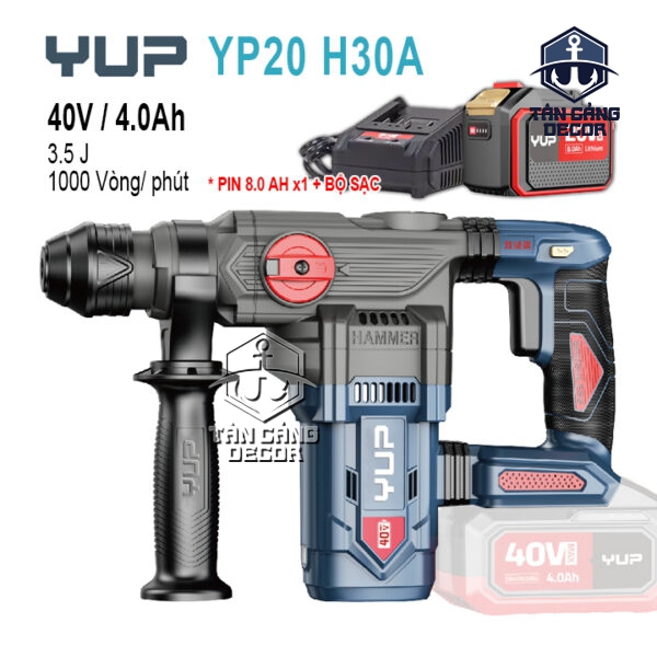 Máy Khoan Đục Bê Tông Dùng Pin YUP YP20 H30A Bản 8.0Ah (1 Pin + 1 Sạc)