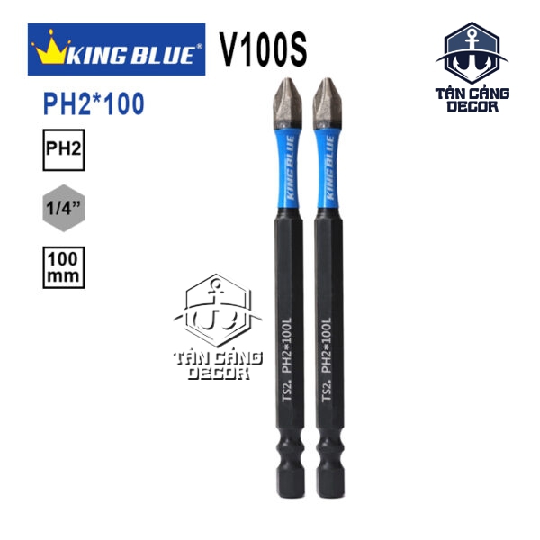 Bộ 2 Mũi Bắt Vít PH2 x 100mm Chống Trượt Kingblue V100S
