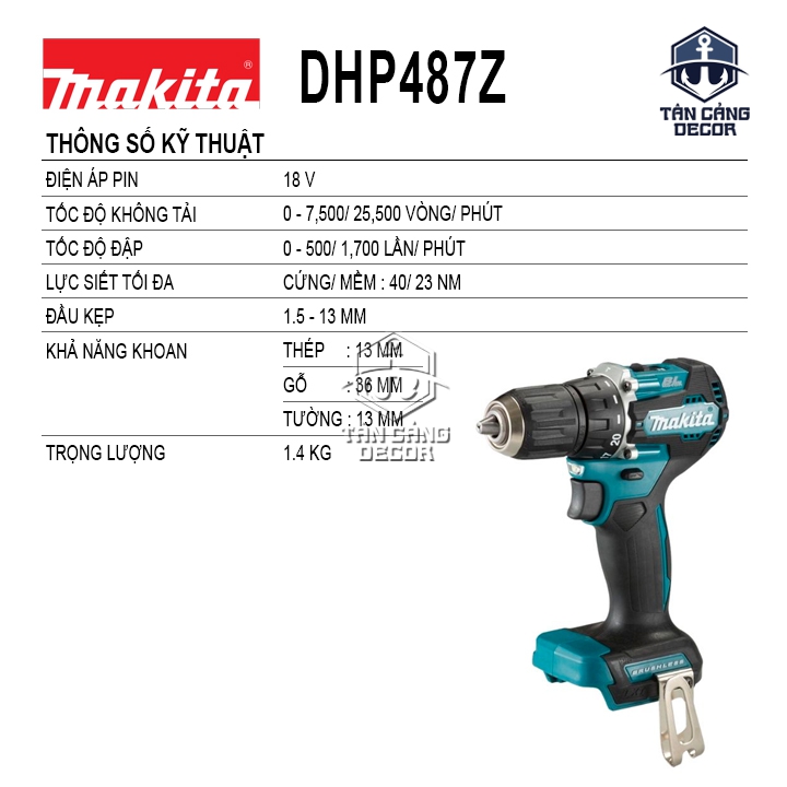 Máy Khoan Động Lực Dùng Pin Makita 18V DHP487 ( Thân Máy ) - Ảnh 2