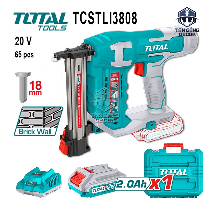 Combo Súng Bắn Đinh Bê Tông ST18 Dùng Pin 20V Total TCSTLI3808 ( 1 Pin 2.0Ah + Sạc Nhanh + Thùng )