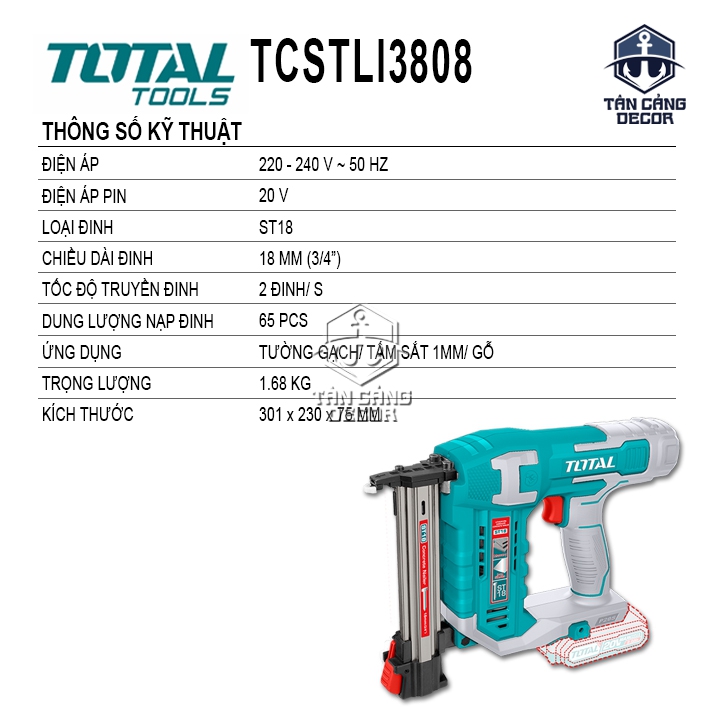 Súng Bắn Đinh Bê Tông ST18 Dùng Pin 20V Total TCSTLI3805 ( Thân Máy ) - Ảnh 2