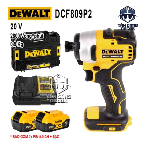 Combo Máy Vặn Vít Dùng Pin DeWalt 20V DCF809M2 ( Thân Máy, Thùng Nhựa, 1 Sạc, 2 Pin 5.0 Ah )