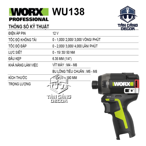 Alternative view of Máy Vặn Vít Búa Dầu Dùng Pin 12V Worx WU138 ( Thân Máy )
