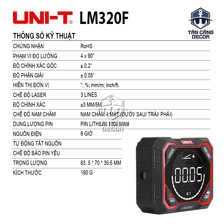 Thước Đo Góc Nghiêng Điện Tử UNI-T LM320F ( Trang Bị 3 Lazer ) - Ảnh 2