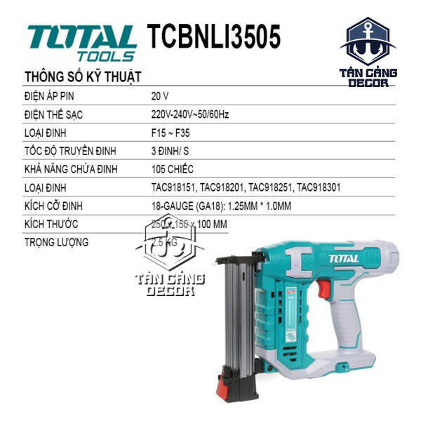 Alternative view of Súng Bắn Đinh Gỗ F15-35 Dùng Pin 20V Total TCBNLI3505 ( Thân Máy )