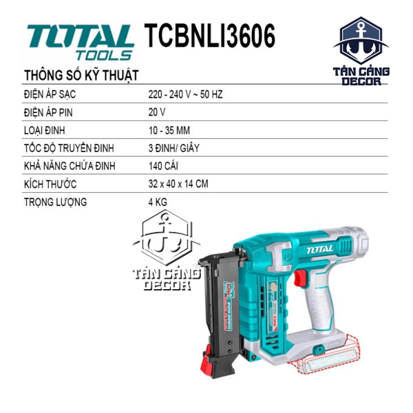 Alternative view of Súng Bắn Đinh Chỉ – Đinh Đồng Dùng Pin 20V Total TCBNLI3603 (Thân Máy)