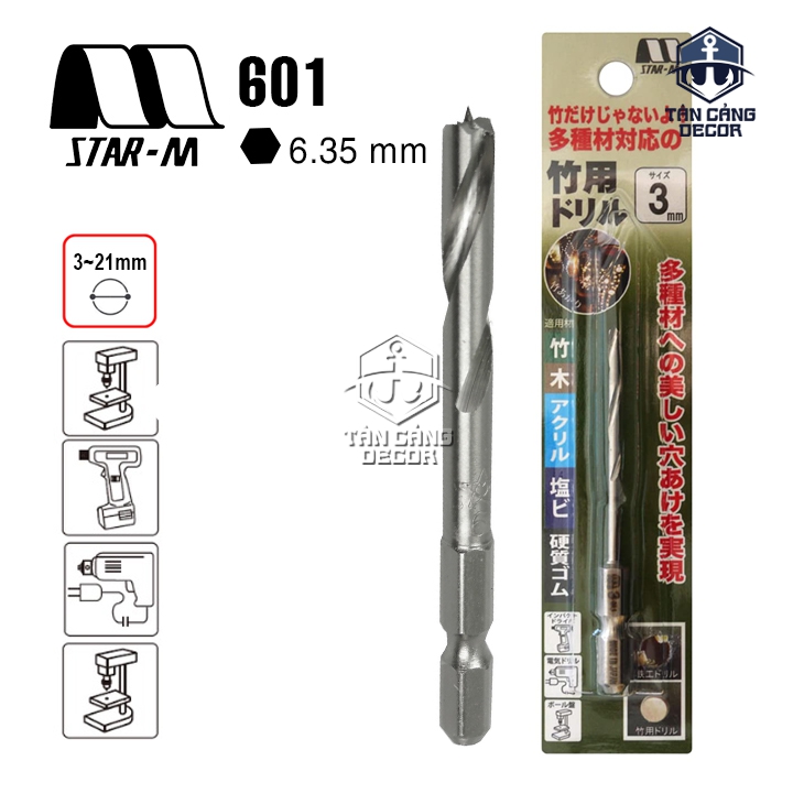 Mũi Khoan Gỗ Star M 601 Chuyên Khoan Tre Nứa Chuôi Dài Lục Giác ( Nhiều Kích Thước Từ 3 - 21 mm )