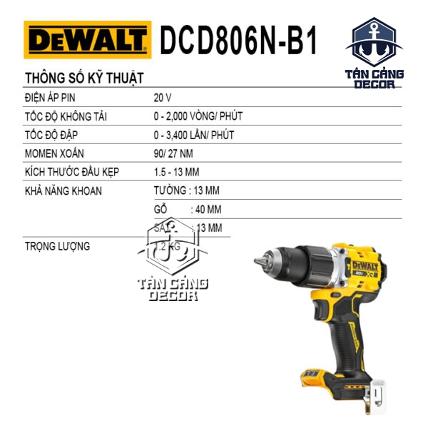 Alternative view of Máy Khoan Động Lực Dùng Pin DeWalt 20V DCD806 ( Thân Máy ) ( Trang Bị Chống KickBack )