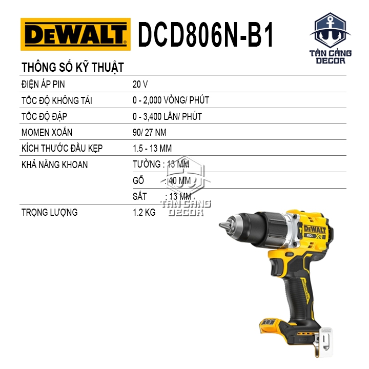 Máy Khoan Động Lực Dùng Pin DeWalt 20V DCD806 ( Thân Máy ) ( Trang Bị Chống KickBack ) - Ảnh 2