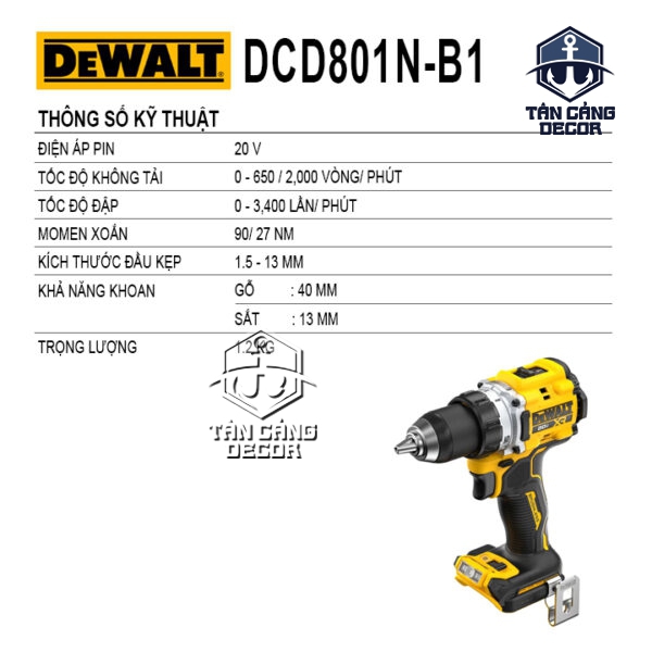 Alternative view of Máy Khoan Động Lực Dùng Pin DeWalt 20V DCD801 ( Thân Máy ) ( Trang Bị Chống KickBack )