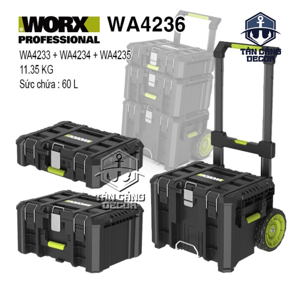 Combo Thùng Đựng Dụng Cụ Worx WA4236 Có Xe Kéo Chuẩn IP65