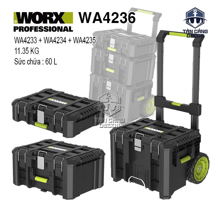 Combo Thùng Đựng Dụng Cụ Worx WA4236 Có Xe Kéo Chuẩn IP65