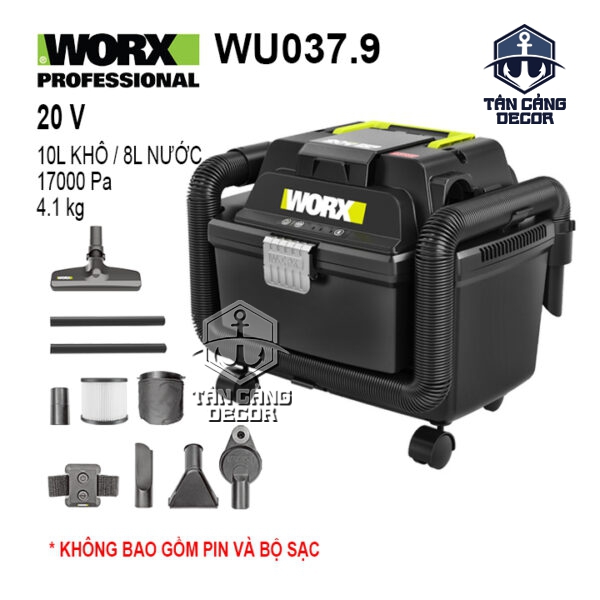 Máy Hút Bụi Dùng Pin 20V Worx WU037 ( Thân Máy ) ( Trang Bị Nút Điều Khiển Bluetooth )