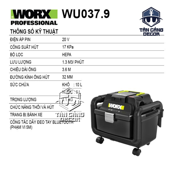 Alternative view of Máy Hút Bụi Dùng Pin 20V Worx WU037 ( Thân Máy ) ( Trang Bị Nút Điều Khiển Bluetooth )