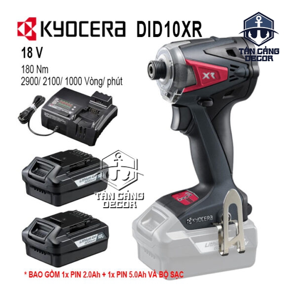 Combo Máy Vặn Vít Dùng Pin 20V Kyocera DID10XR ( Thân Máy, Thùng Nhựa, 1 Sạc, 12 Pin 5.0 Ah,1 Pin 1.5Ah )