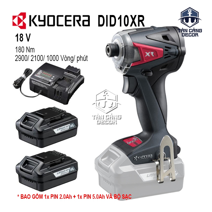Combo Máy Vặn Vít Dùng Pin 20V Kyocera DID10XR ( Thân Máy, Thùng Nhựa, 1 Sạc, 12 Pin 5.0 Ah,1 Pin 1.5Ah )