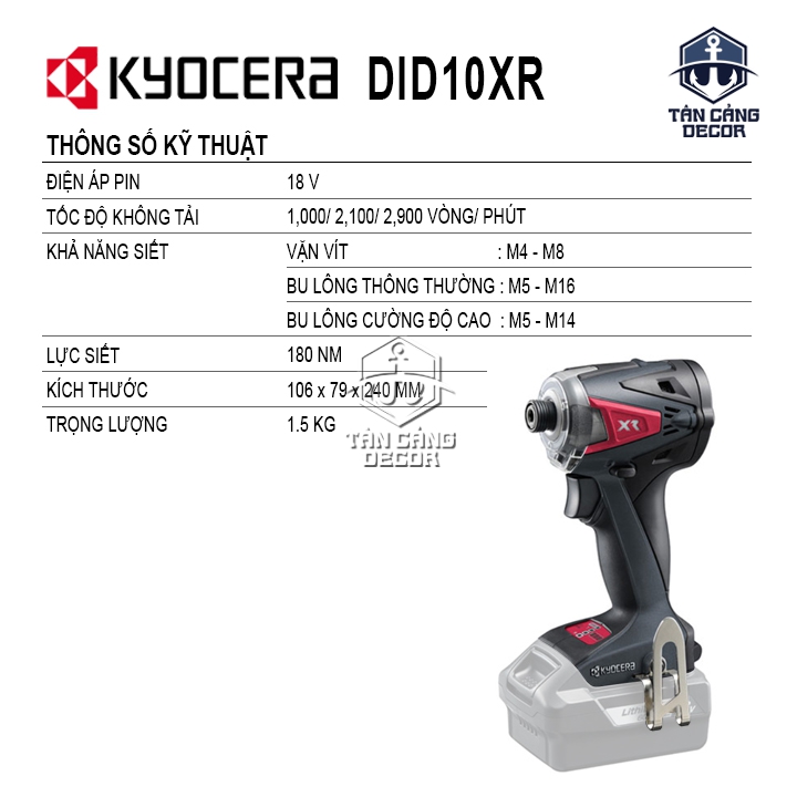 Combo Máy Vặn Vít Dùng Pin 20V Kyocera DID10XR ( Thân Máy, Thùng Nhựa, 1 Sạc, 12 Pin 5.0 Ah,1 Pin 1.5Ah ) - Ảnh 2
