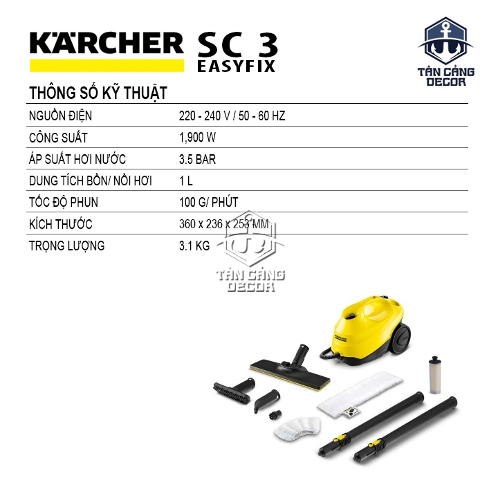 Máy Xịt Làm Sạch Bằng Hơi Nước Karcher SC 3 Easyfix 1900W - Ảnh 2