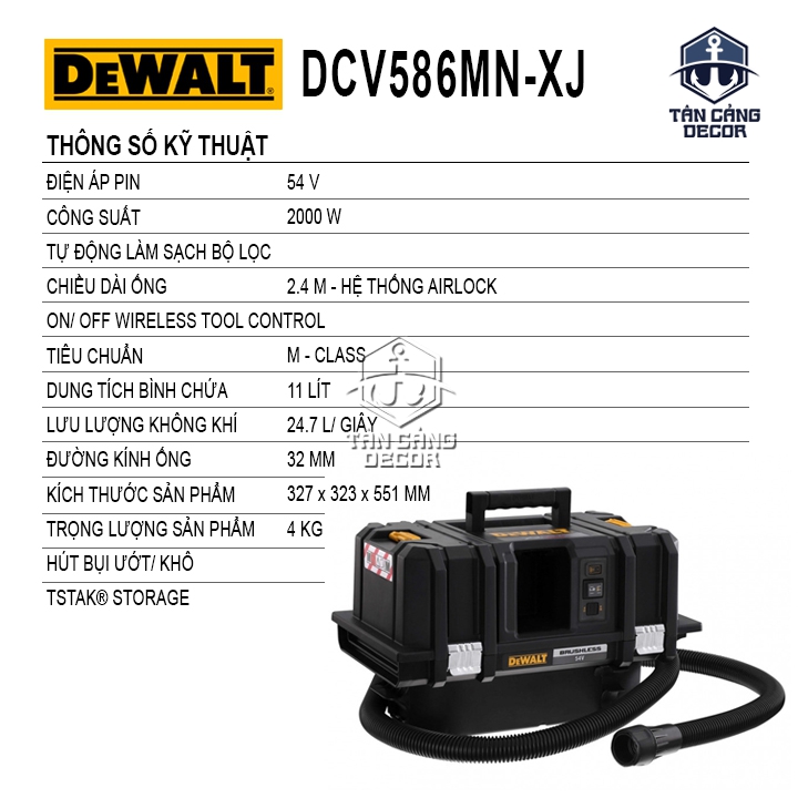 Máy Hút Bụi Khô Dùng Pin Hệ Thùng Tstak DeWalt 20V DCV586 ( Thân Máy ) ( Có Remote Điều Khiển ) - Ảnh 2
