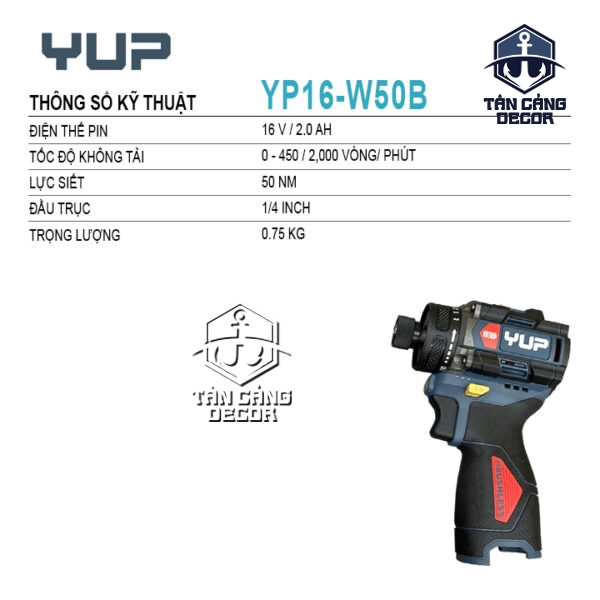 Alternative view of Combo Máy Vặn Vít Dùng Pin 16V YUP YP16-W50B ( Thân Máy, 2 Pin 2.0Ah, 1 Sạc, 1 Thùng Nhựa )