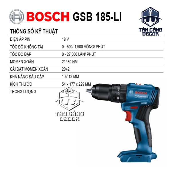 Combo Máy Vặn Vít, Máy Khoan Dùng Pin 18V Bosch GDR 18V-215 & GSB 185-LI 06019N20K4 (2 Pin 2Ah, Sạc, Thùng ) - Ảnh 3