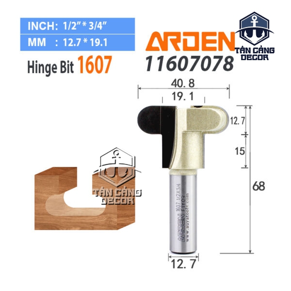 Mũi Router Arden Đánh Tay Nắm J 40.8 x 12.7 mm Cốt 12.7 mm Arden 1607