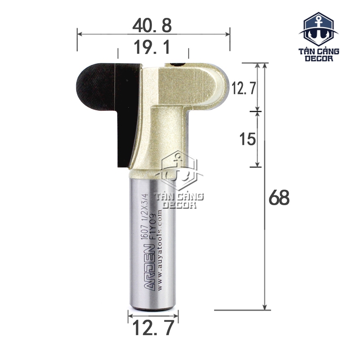 Mũi Router Arden Đánh Tay Nắm J 40.8 x 12.7 mm Cốt 12.7 mm Arden 1607 - Ảnh 2