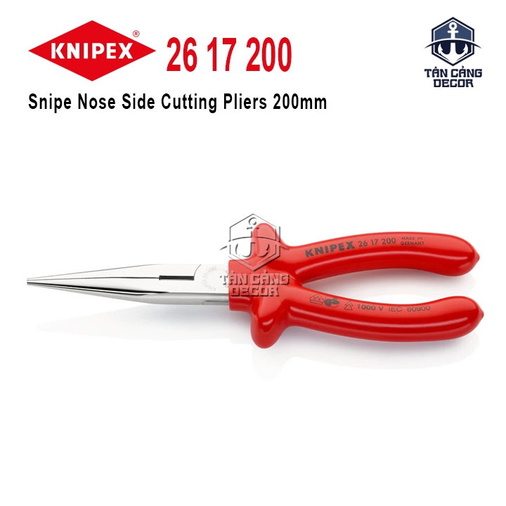 Kìm Nhọn Mũi Thon Cán Đúc Cách Điện 1000V 200 mm Knipex 26 17 200