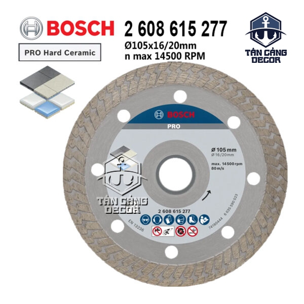 Lưỡi Cắt Đa Năng 105 mm Bosch 2 608 615 277 ( Gạch Men, Đá Marble, Đá Granite )