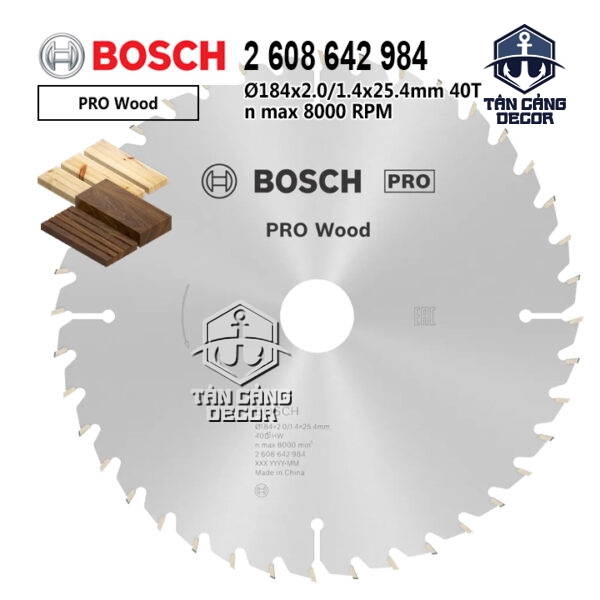 Lưỡi Cưa Gỗ 184 mm x 40T Bosch 2 608 642 984