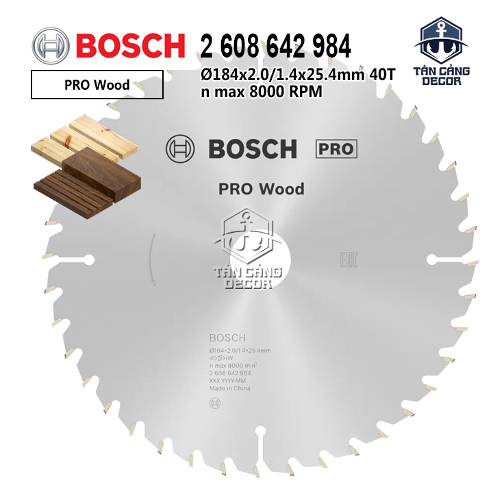 Lưỡi Cưa Gỗ 184 mm x 40T Bosch 2 608 642 984