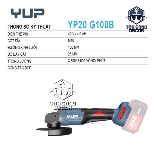 Alternative view of Máy Mài Góc 100 mm Dùng Pin 20V Có Xoay Góc YUP YP20 G100B (Thân Máy)