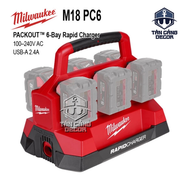 Trạm Sạc Nhanh 6 Cổng Milwaukee M18 PC6