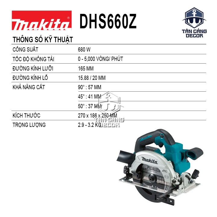 Máy Cưa Đĩa 165mm Dùng Pin 18V Makita DHS660Z (Thân Máy) - Ảnh 2