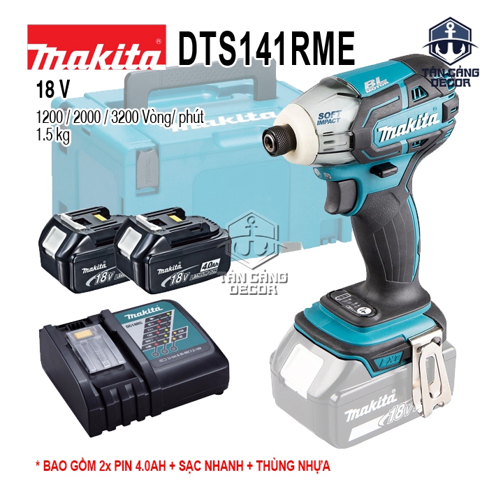 Combo Máy Vặn Vít Búa Dầu Dùng Pin Makita 18V DTS141RME (Thân Máy, 2 Pin 4Ah, Sạc Nhanh, Thùng Nhựa )