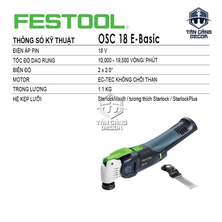 Máy Cắt Rung Đa Năng Dùng Pin Festool OSC 18 E-Basic Vecturo (576589) (Thân Máy) - Ảnh 2