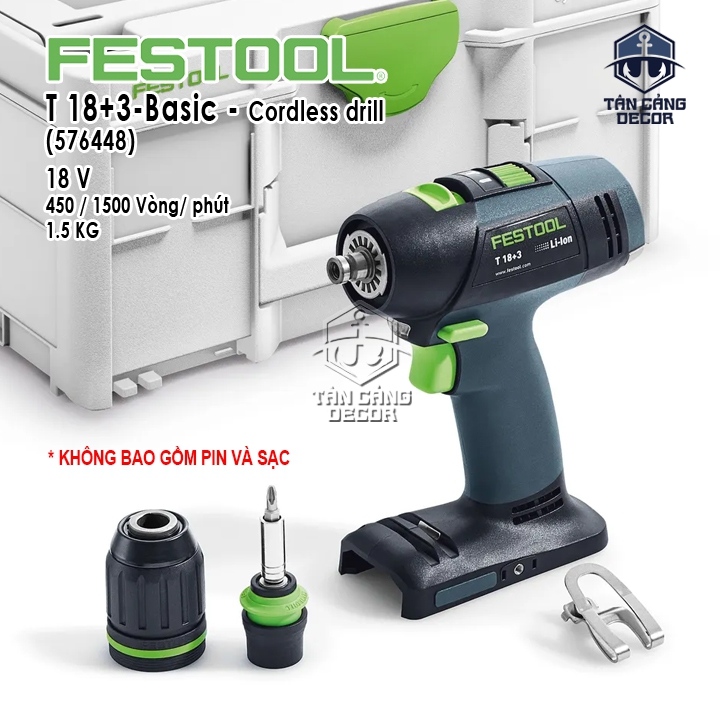 Máy Khoan Dùng Pin Festool T 18+3 Basic (576448) (Thân Máy)