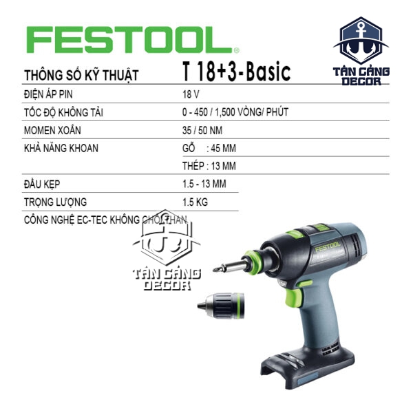 Alternative view of Máy Khoan Dùng Pin Festool T 18+3 Basic (576448) (Thân Máy)