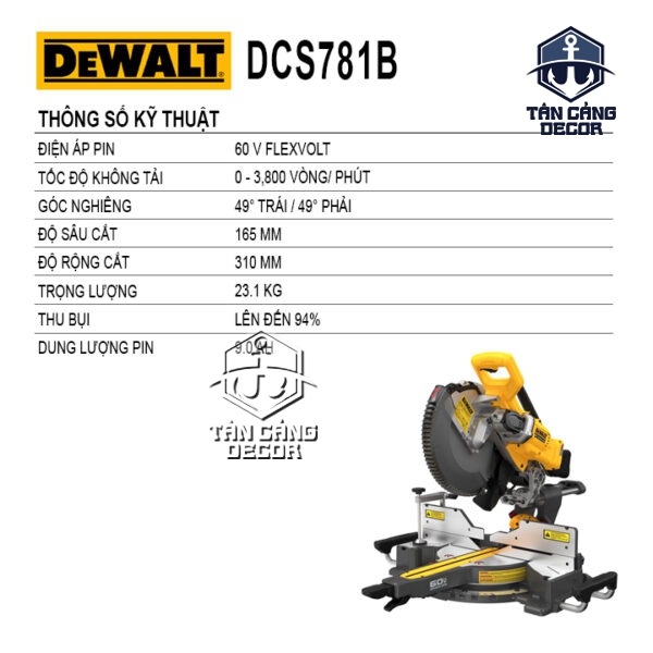 Alternative view of Máy Cưa Cắt Đa Góc Trục Trượt 305 mm Dùng Pin FlexVolt Dewalt DCS781B (Thân Máy)