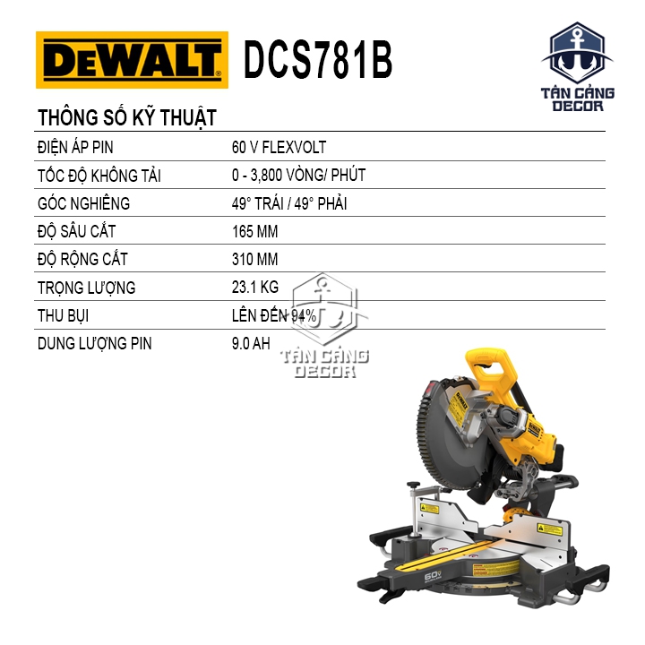 Máy Cưa Cắt Đa Góc Trục Trượt 305 mm Dùng Pin FlexVolt Dewalt DCS781B (Thân Máy) - Ảnh 2