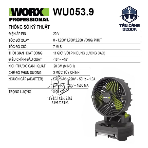 Alternative view of Quạt Hơi Nước Dùng Pin 20V Worx WU053.9 (Thân Máy)